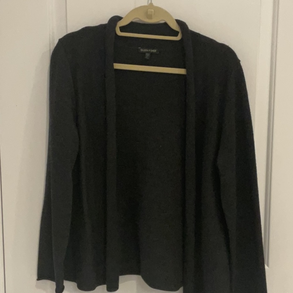 Eileen Fisher Charcial Gray Cardigan Sweater Open Front Knit Medium